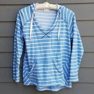 Columbia Light blue/white Striped Cotton Blend Hoodie with Hood size Medium